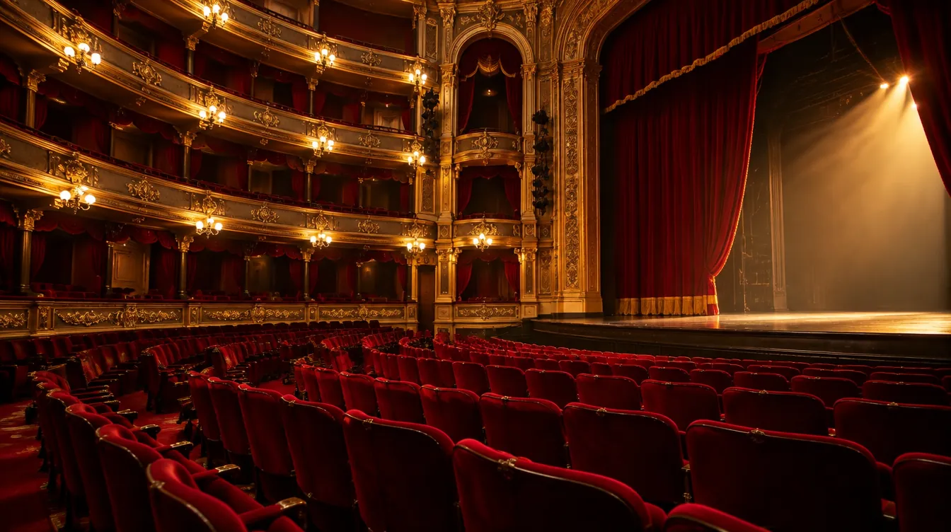Sala de teatro con butacas de pana roja restauradas
